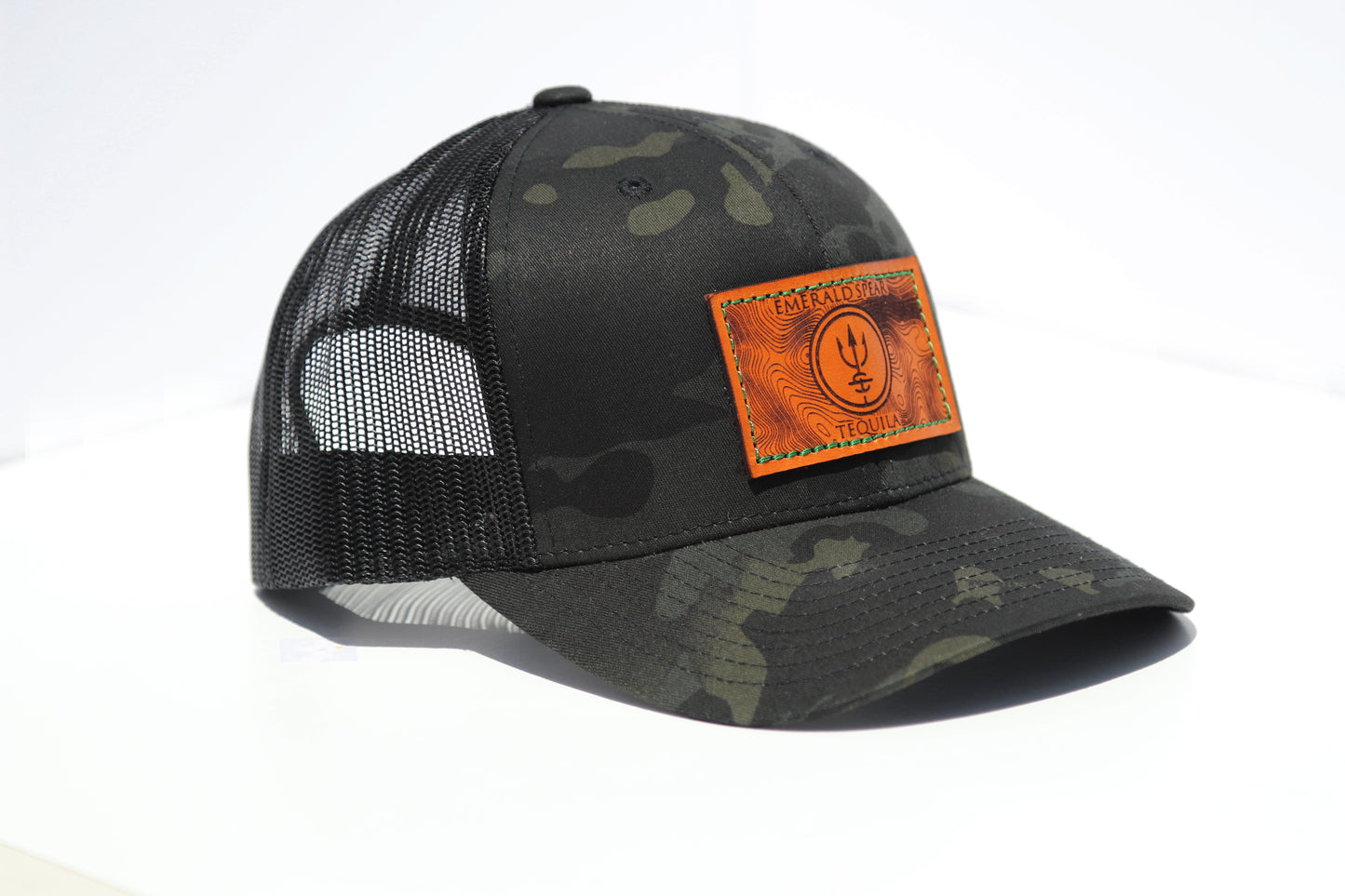 Emerald Spear Leather Patch Hat - Black Camo