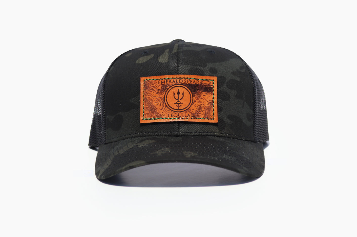 Emerald Spear Leather Patch Hat - Black Camo