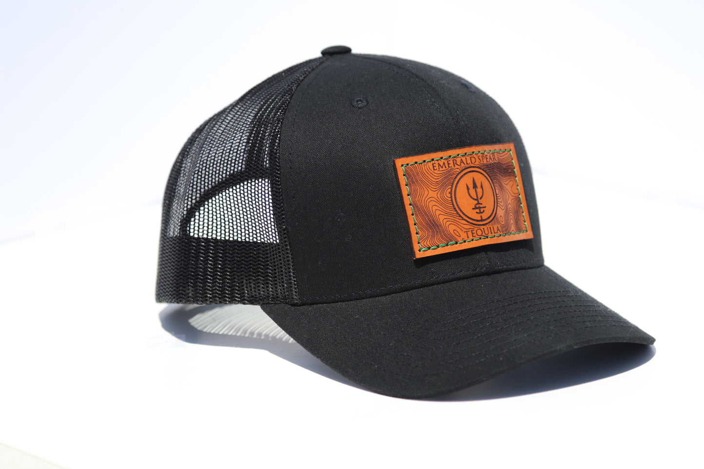 Emerald Spear Leather Patch Hat - Black