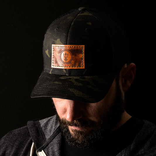 Emerald Spear Leather Patch Hat -Multicam Black Camo - Presale