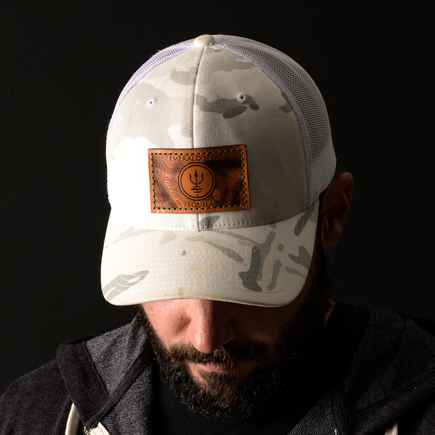 Emerald Spear Leather Patch Hat - Snow Camo