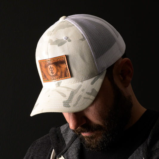 Emerald Spear Leather Patch Hat - Snow Camo - Presale