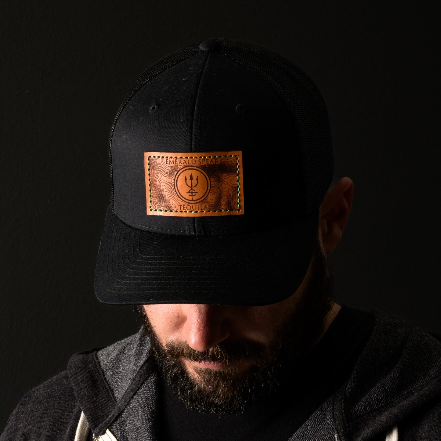 Emerald Spear Leather Patch Hat - Black